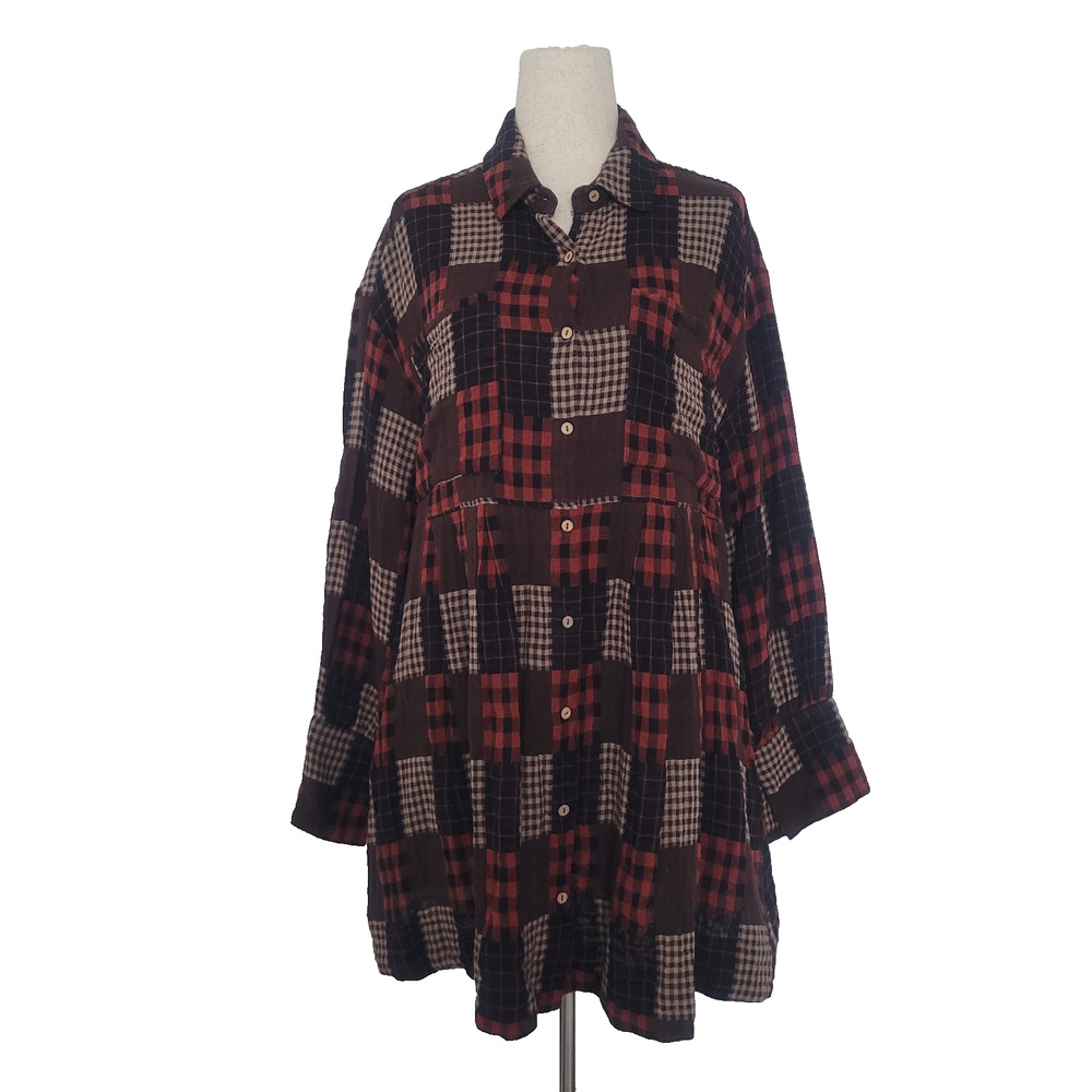 Saints & Hearts Patchwork Plaid Oversized Shirt Dress Size S Grunge Rustic Fall